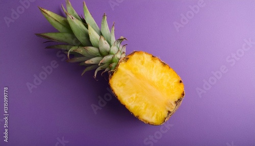 juicy yellow pineapple on flat surface with space for text on bright background