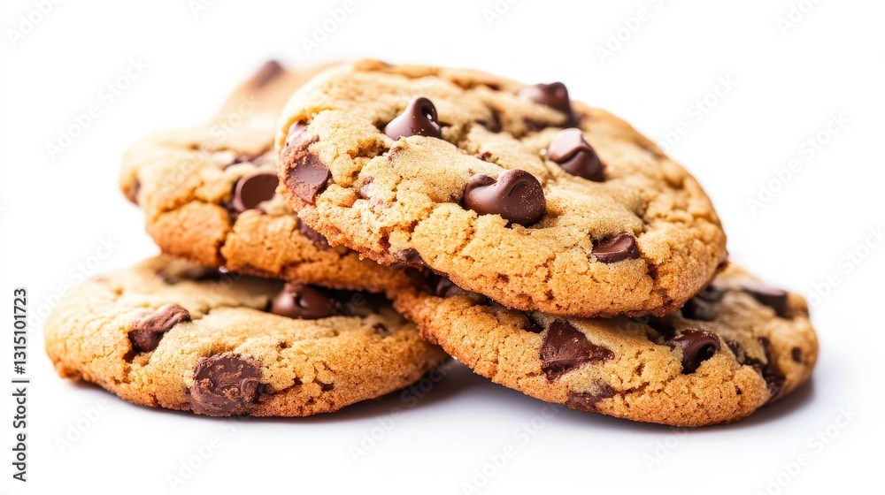 A classic chocolate chip cookie with a golden-brown exterior on a white isolated background A classic chocolate chip cookie with a golden-brown exterior on a white isolated background