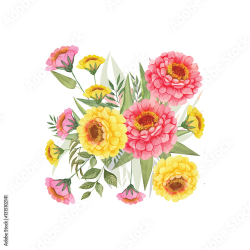Watercolor handmade Zinnias flower
