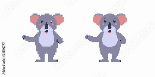 Canvas Print Two pixel art koalas with large ears showing different facial expressions