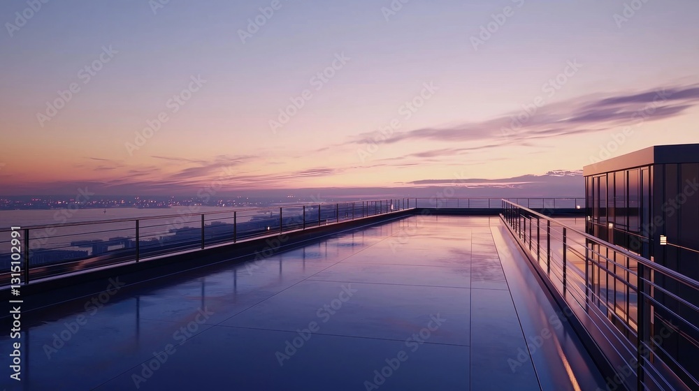 Fototapeta premium Rooftop pool at sunset city view