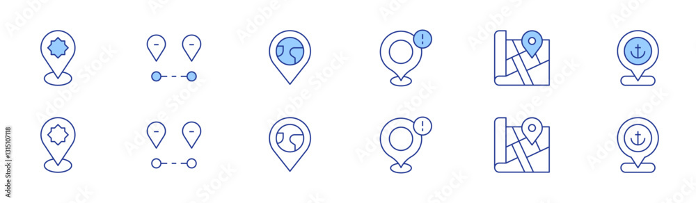 Location icon set in two styles, Duotone and Thin Line style. Editable stroke. location, map location, location pin Location icon set in two styles, Duotone and Thin Line style. Editable stroke. location, map location, location pin