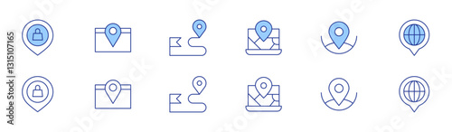 Location icon set in two styles, Duotone and Thin Line style. Editable stroke. location, pin, location pin, map