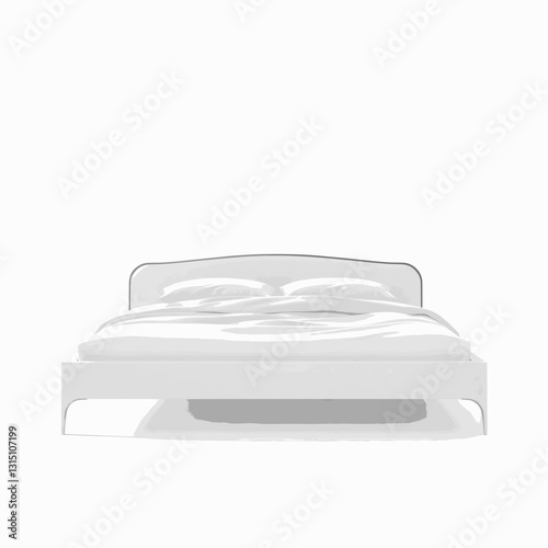 White Double Bed with Light Brown Headboard