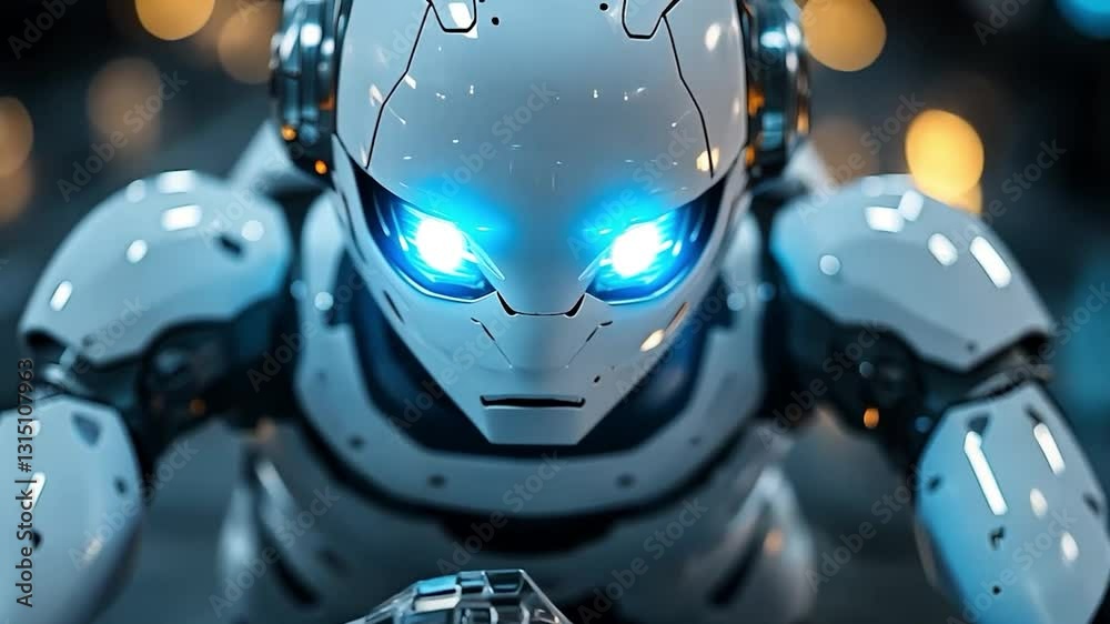 Futuristic robot in focused pose Futuristic robot in focused pose