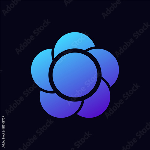 Gradient blue and purple flower shape with circular petals. central circle enhances abstract design.