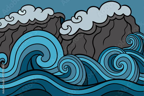 stormy ocean waves high waves crashing against -silhouette vector art illustration