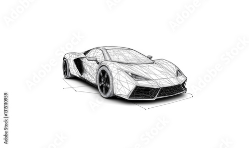 Low poly sports car with futuristic polygonal technology art