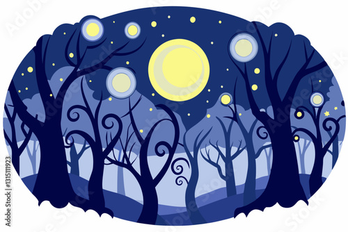 mystical moonlit forest   a dense forest with -silhouette vector art illustration