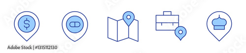 money, pharmacy, map, location. Location Icon vector illustration. Line Duotone style. Editable stroke