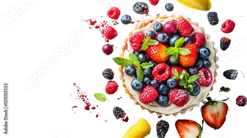 Wallpaper Mural Delicious mixed berry tart with fresh mint on transparent background Torontodigital.ca