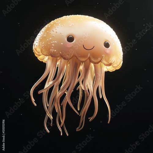 Radiant jellyfish showcasing its soft elegance, full-body depiction floating calmly on a white backdrop.