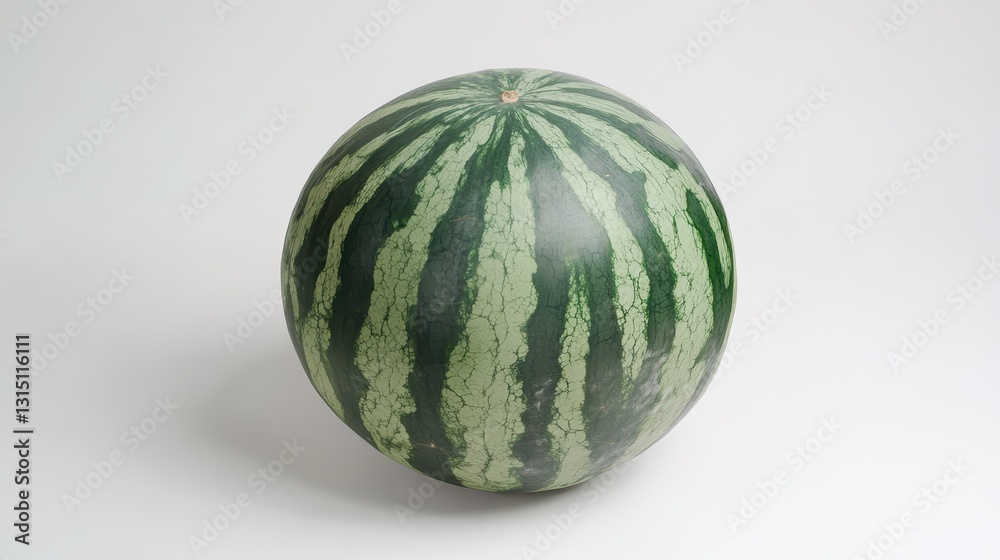 A whole watermelon with a striped green skin on a white isolated background A whole watermelon with a striped green skin on a white isolated background