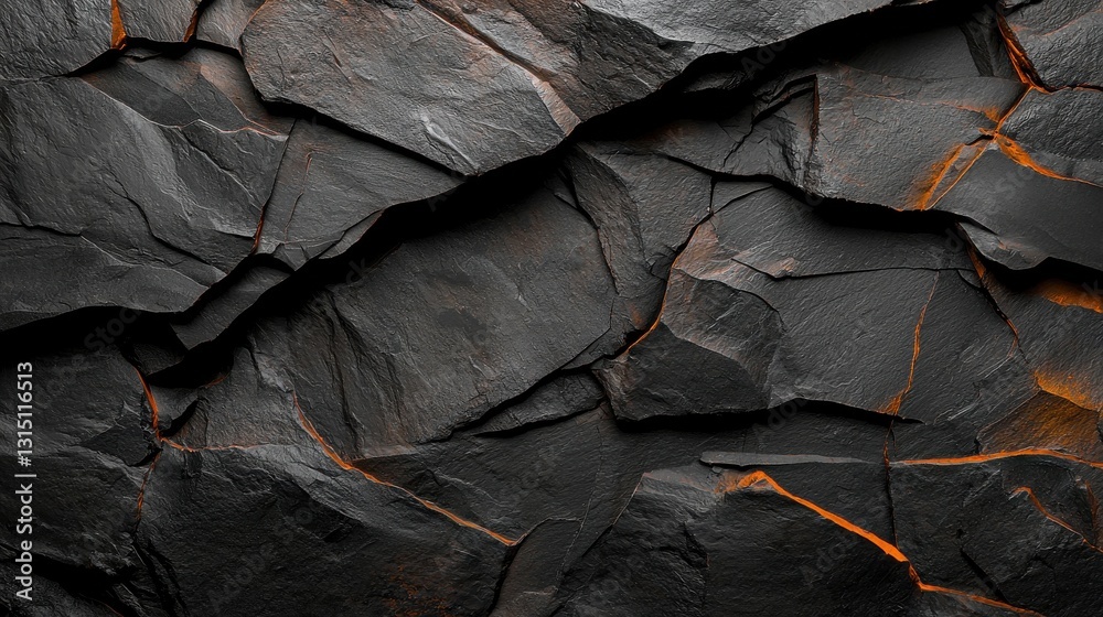 A black and orange rock wall with a lot of cracks A black and orange rock wall with a lot of cracks