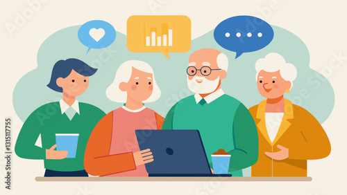 A session on financial planning and security for seniors discussing tips and strategies for a worryfree retirement at a conference focused on healthy aging.. Vector illustration