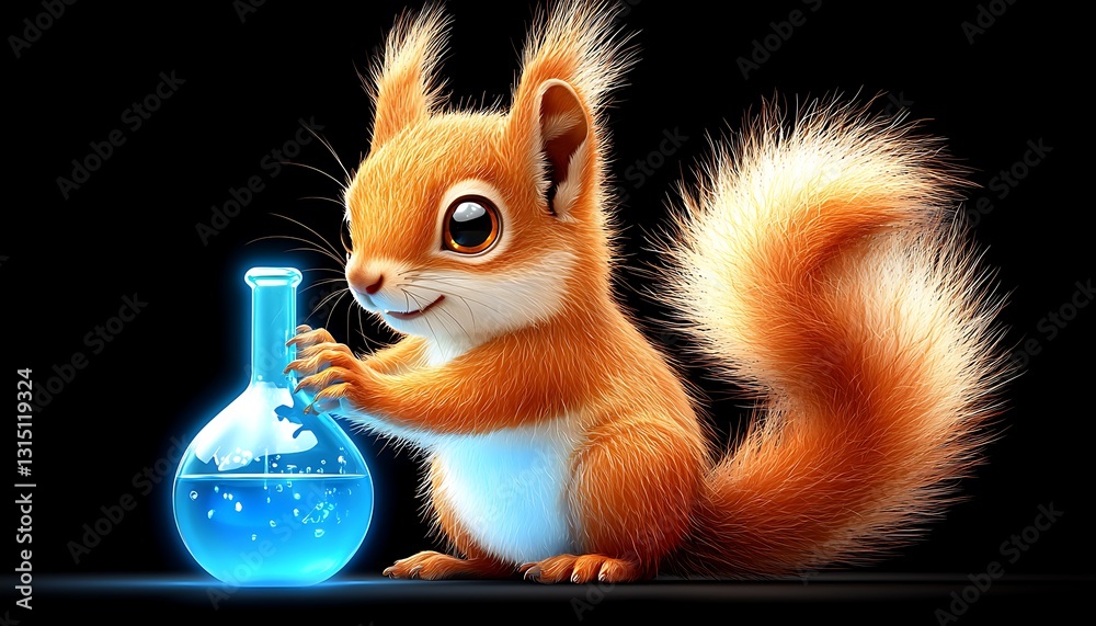 Fototapeta premium Cute Squirrel for Potion, Dark Background.