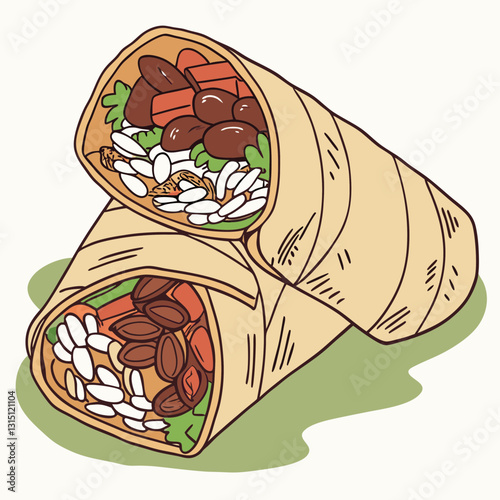  Realistic vector artwork of a delicious burrito, full image with detailed textures