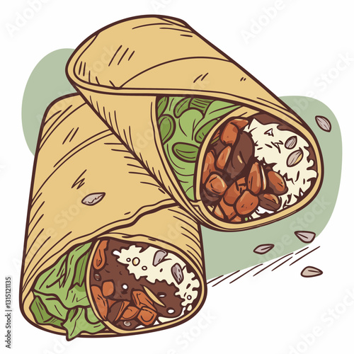  Realistic vector artwork of a delicious burrito, full image with detailed textures