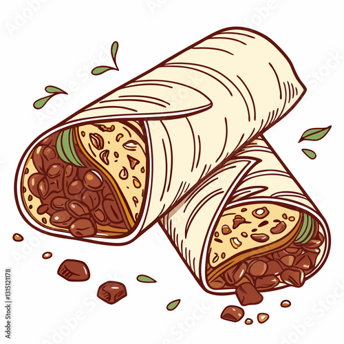  Realistic vector artwork of a delicious burrito, full image with detailed textures