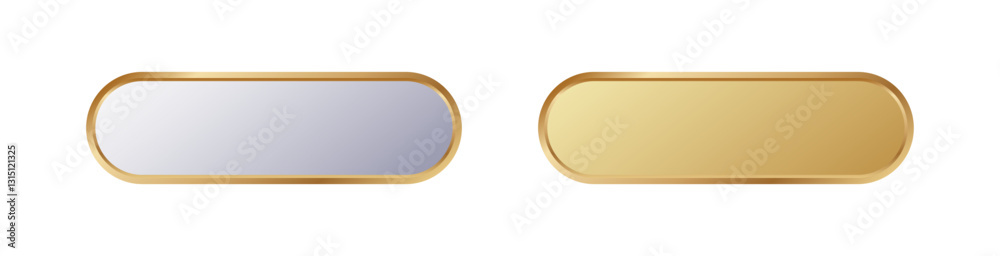 Two stylish rectangular items feature golden edges: a reflective surface and a shiny gold plate.