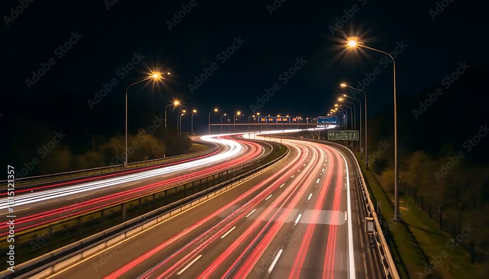 Hypnotic highway at night illuminated by a vibrant stream of vehicle lights Hypnotic highway at night illuminated by a vibrant stream of vehicle lights