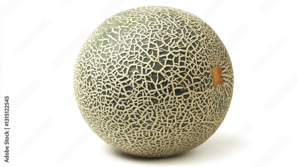 A fresh ripe cantaloupe melon with its orange flesh and seeds visible on a white isolated background A fresh ripe cantaloupe melon with its orange flesh and seeds visible on a white isolated background