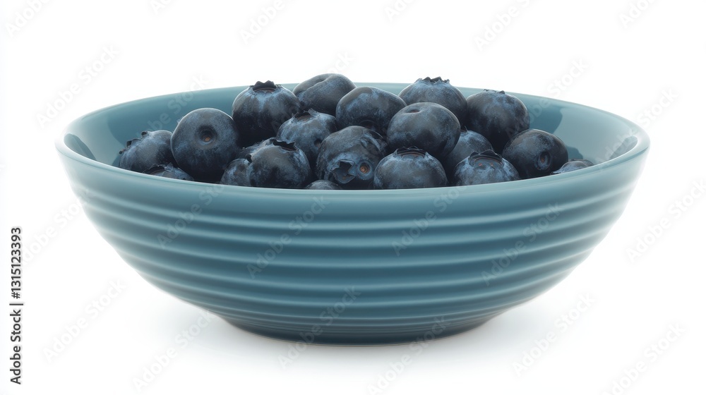 A bowl of fresh blueberries with a vibrant blue color on a white isolated background A bowl of fresh blueberries with a vibrant blue color on a white isolated background