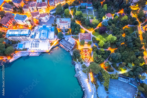 Park Angiolina and waterfront of Opatija aerial evening view