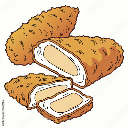 Realistic vector artwork of crispy chicken tenders, perfect for menus, packaging, and food-related designs.