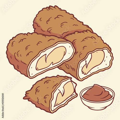 Realistic vector artwork of crispy chicken tenders, perfect for menus, packaging, and food-related designs.