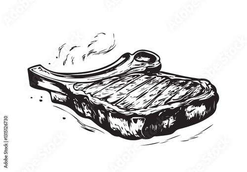 Grilled steak, sketch on white
