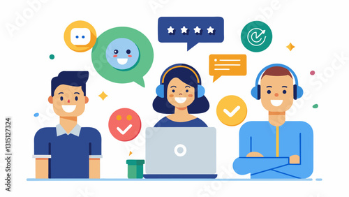 The integration of data and machine learning allows for accurate customer sentiment analysis enabling reps to respond appropriately and improve overall satisfaction.. Vector illustration