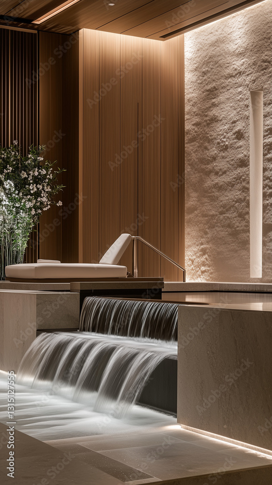 Fototapeta premium A modern interior blends hotel luxury with home comforts, featuring sleek furniture and ample natural light