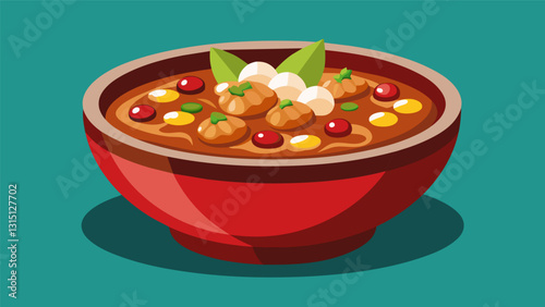 This hearty posole is a perfect blend of different textures from the soft hominy to the crunchy toppings making each bite an adventure for your taste buds.. Vector illustration