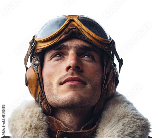 Pilot gazing skyward airfield portrait calm isolated on transparent background, png