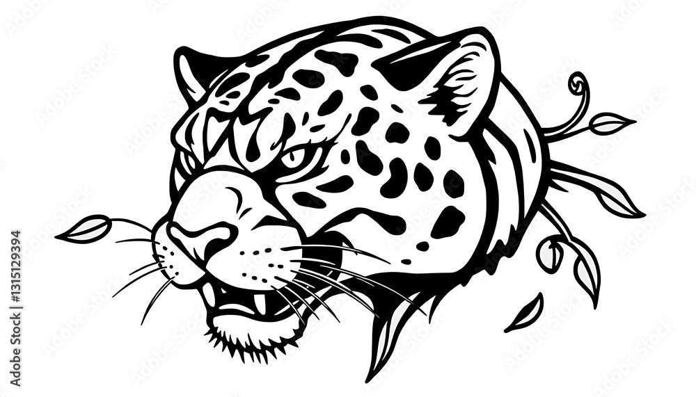 Obraz premium Panther Head American Traditional Old School Style Bold Outlines