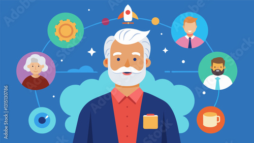An experienced retiree serving on multiple tech startup boards using their varied experience to offer unique perspectives and valuable insights.. Vector illustration