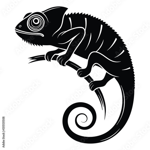 Chameleon silhouettes and icons. Black flat color simple elegant Chameleon animal vector and illustration with white background.