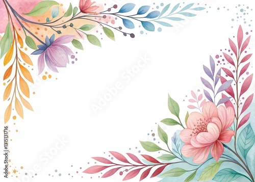 Watercolor border isolated on white, artistic background photo