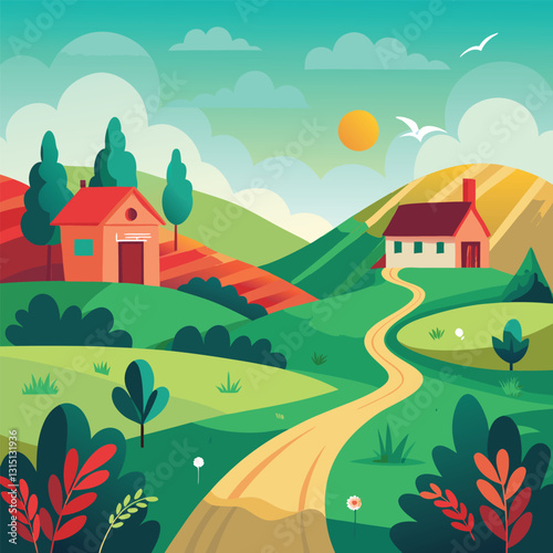 Happy Rural Life Concept Illustration