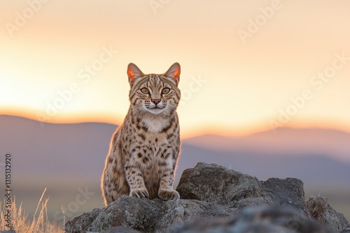capture serene portrait of wild cat in its natural habitat ideally pausing atop rocky outcrop its gaze focused ahead