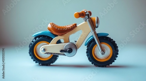 Toy motorcycle, studio shot, pastel colors, blurred background