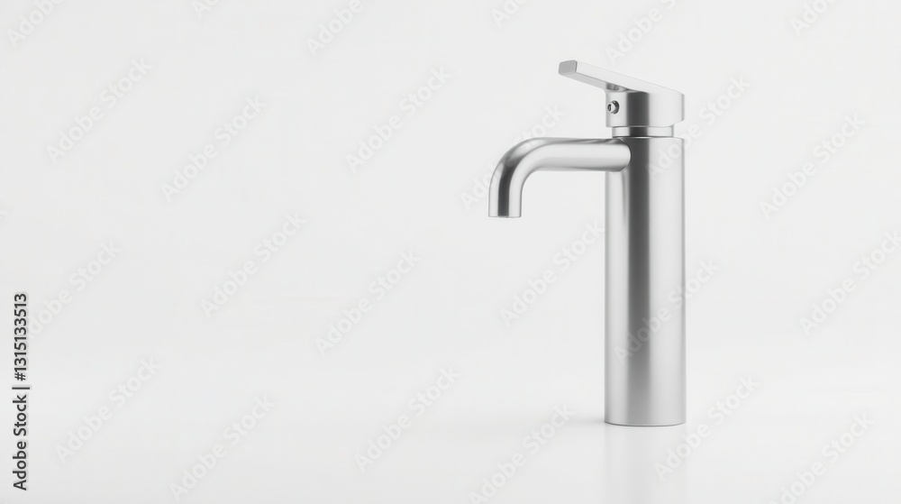Sleek Modern Single-Handle Bathroom Faucet Design, Minimalist Style, Chrome Finish, Isolated on White Background Sleek Modern Single-Handle Bathroom Faucet Design, Minimalist Style, Chrome Finish, Isolated on White Background