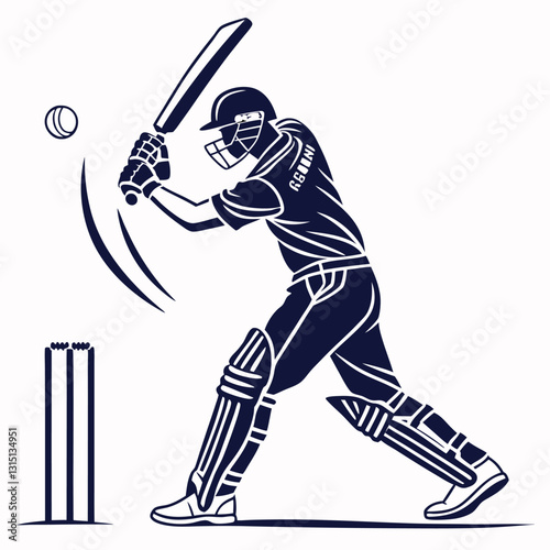 Silhouette of a Cricketer Striking the Ball