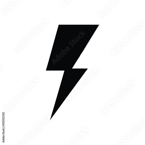 Black Lightning Bolt Symbol on White Background Representing Power and Energy