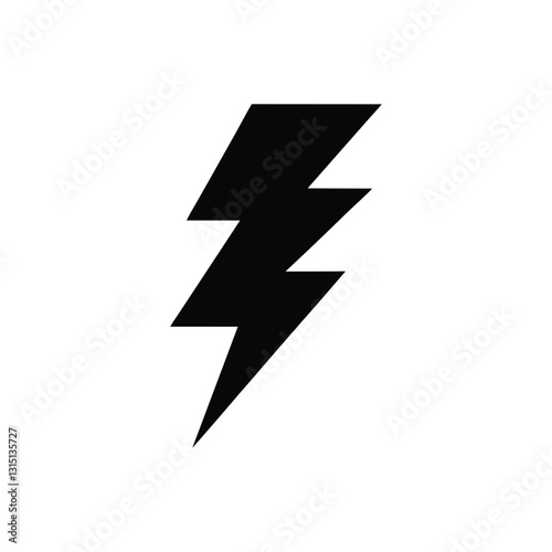 Black Lightning Bolt Symbol on White Background Representing Power and Energy. Lightning Bolt Symbol silhouette isolated on white background. 