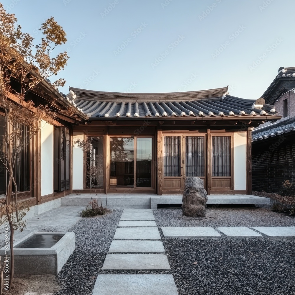 Traditional Korean Home With Courtyard Surrounded By Trees Traditional Korean Home With Courtyard Surrounded By Trees