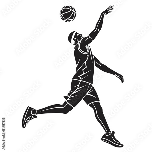 Silhouette of a Volleyball Player Performing a Jump Serve