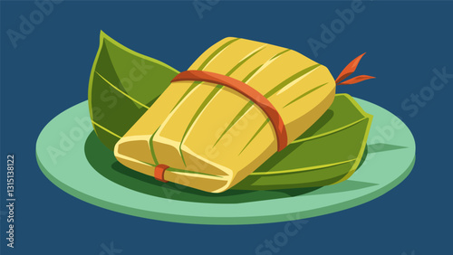 The traditional Salvadoran dish of tamales carefully wrapped in smooth glossy banana leaves.. Vector illustration