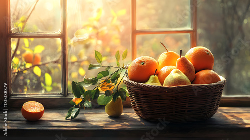 A rustic fruit basket filled with fresh strawberries, raspberries, and cherries placed on a kitchen countertop.